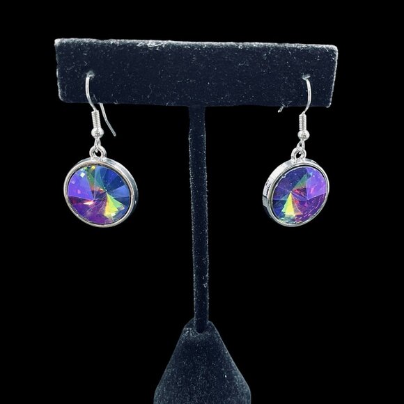 Rainbow Crystal Pendant Necklace And Earrings Set Silver Tone Toggle Clasp - Picture 2 of 9